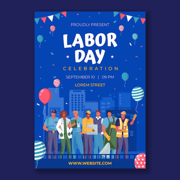 Flat vertical poster template for labor day celebration