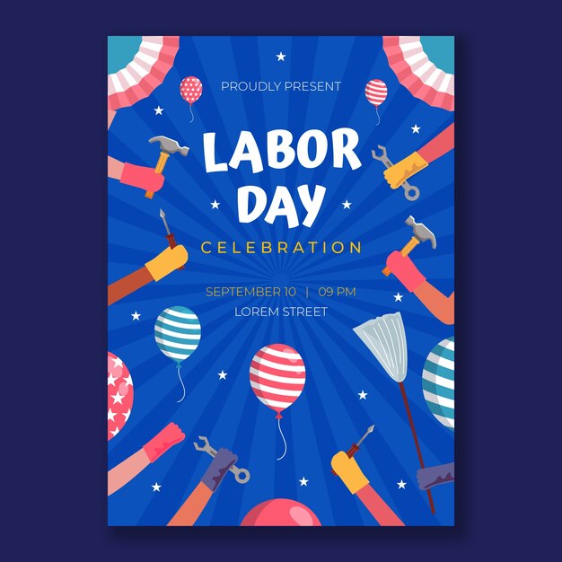 Flat vertical poster template for labor day celebration