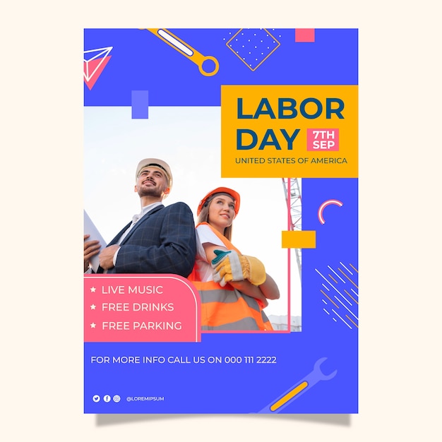 Flat vertical poster template for labor day celebration