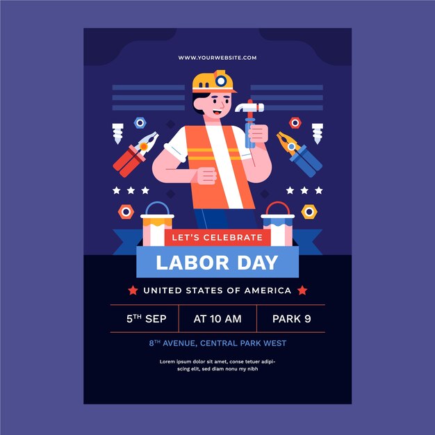 Free Vector flat vertical poster template for labor day celebration