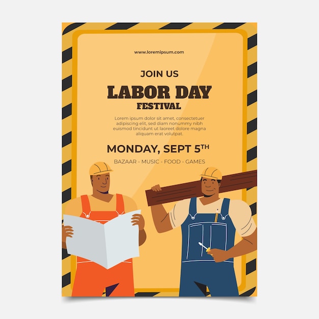 Flat vertical poster template for labor day celebration