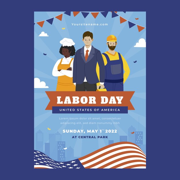 Flat vertical poster template for labor day celebration