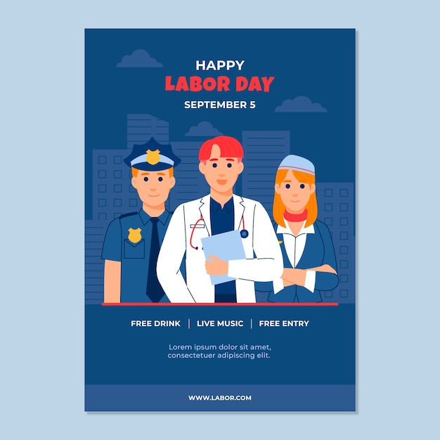 Free Vector flat vertical poster template for labor day celebration