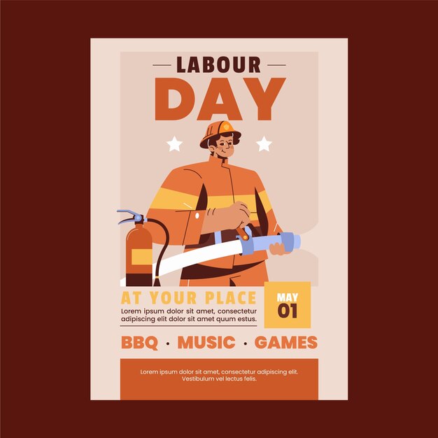 Flat vertical poster template for labor day celebration