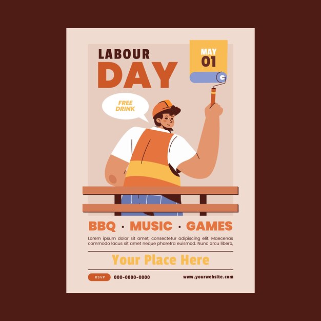 Flat vertical poster template for labor day celebration