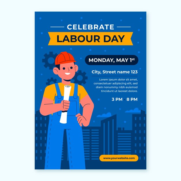 Flat vertical poster template for labor day celebration