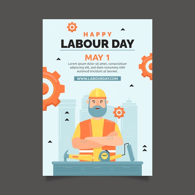 Flat vertical poster template for labour day celebration