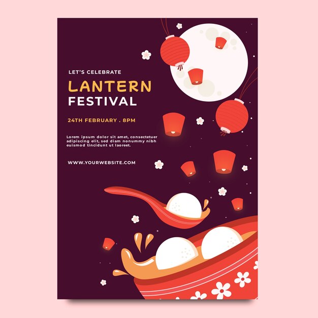 Flat vertical poster template for lantern festival celebration