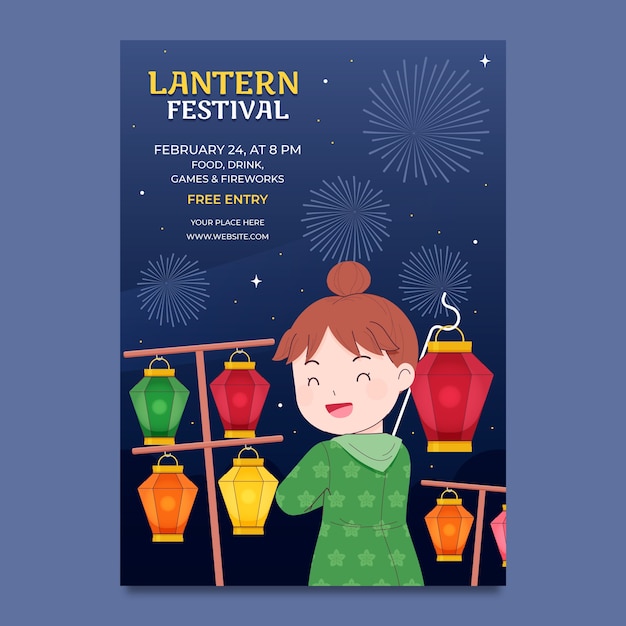 Flat vertical poster template for lantern festival celebration