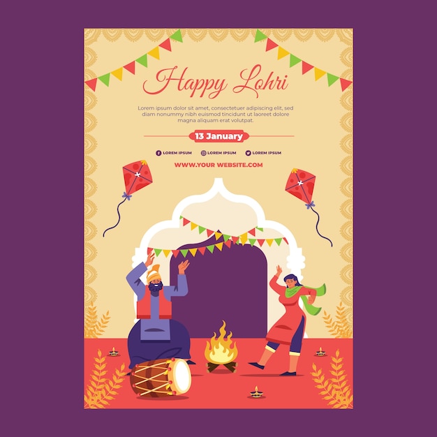 Free vector flat vertical poster template for lohri festival celebration