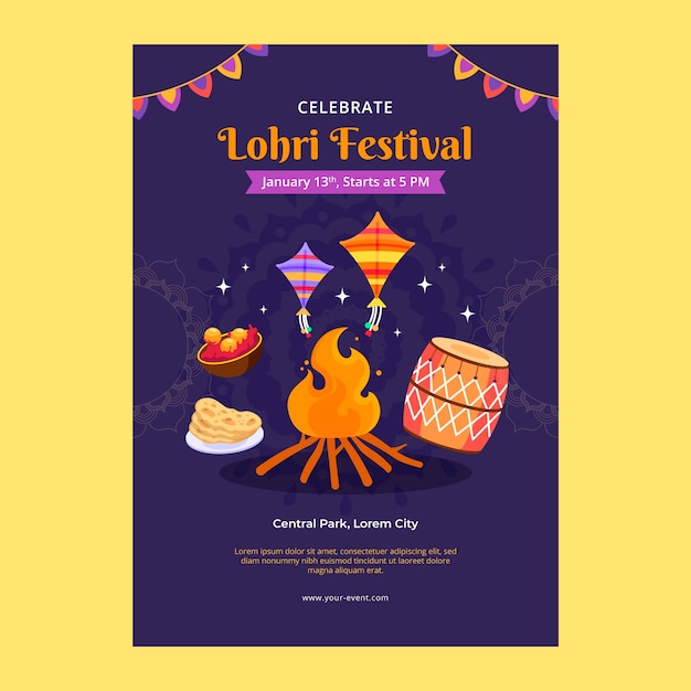 Free Vector flat vertical poster template for lohri festival celebration