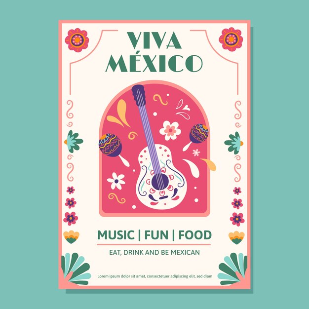 Flat vertical poster template for mexico independance celebration