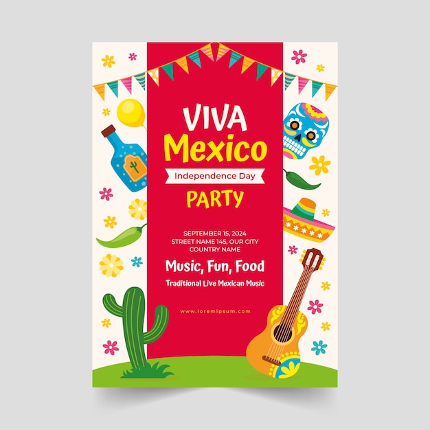 Flat vertical poster template for mexico independance celebration