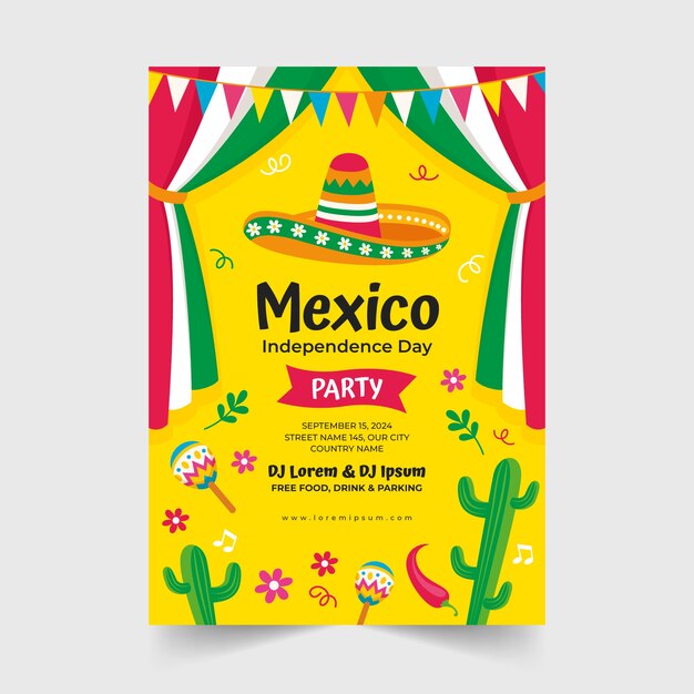 Flat vertical poster template for mexico independance celebration