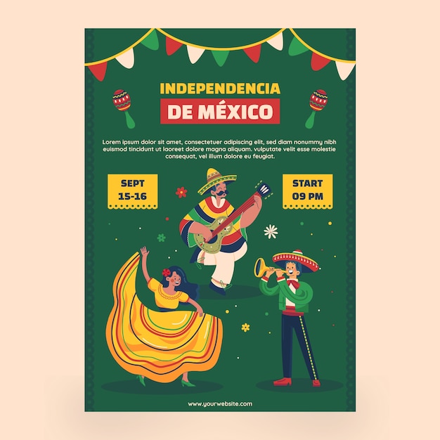 Flat vertical poster template for mexico independance celebration