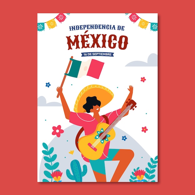 Flat vertical poster template for mexico independance celebration