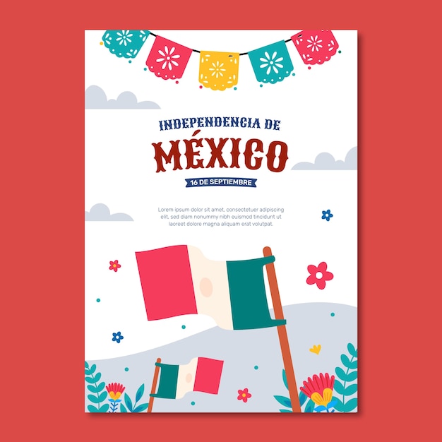 Flat vertical poster template for mexico independance celebration