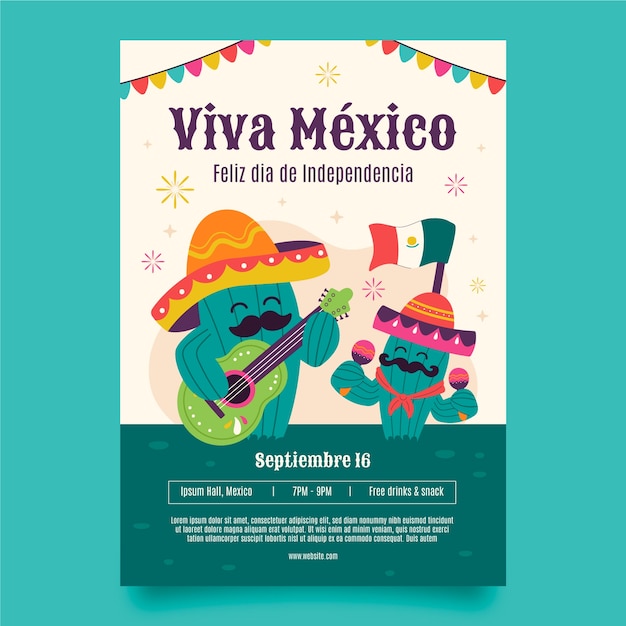 Flat vertical poster template for mexico independence celebration