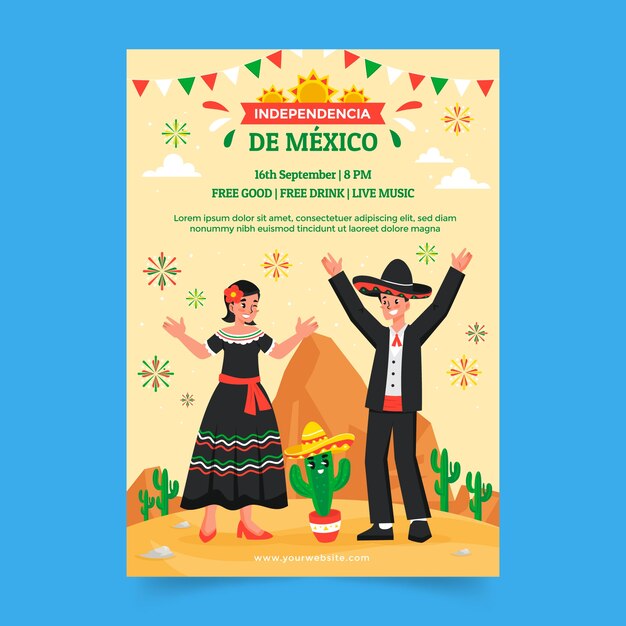 Flat vertical poster template for mexico independence celebration