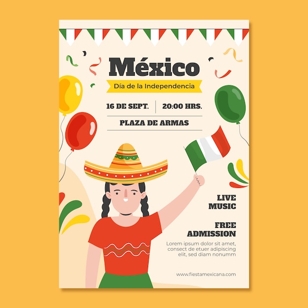 Flat vertical poster template for mexico independence celebration