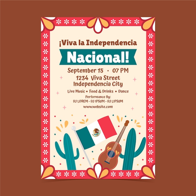 Free Vector flat vertical poster template for mexico independence day celebration