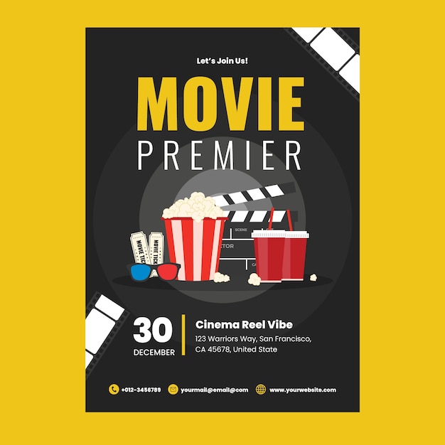 Flat vertical poster template for movie premiere event