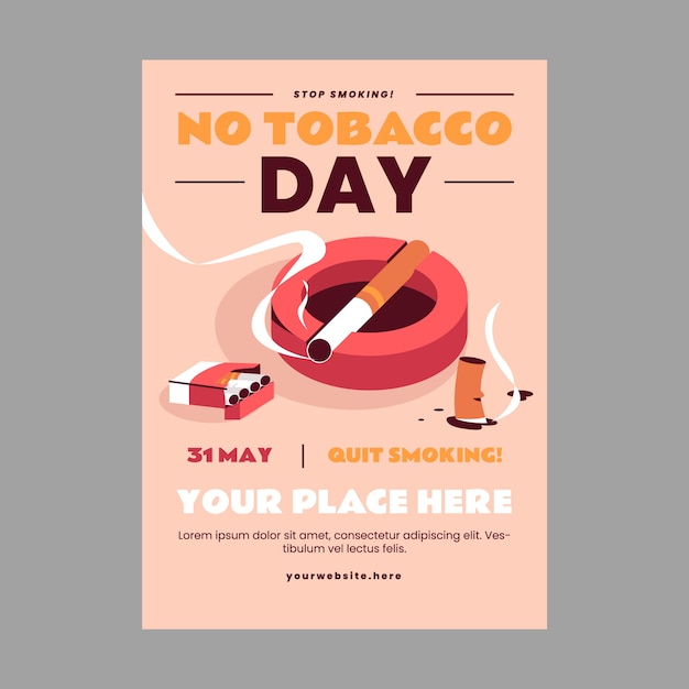 Free vector flat vertical poster template for no tobacco day awareness