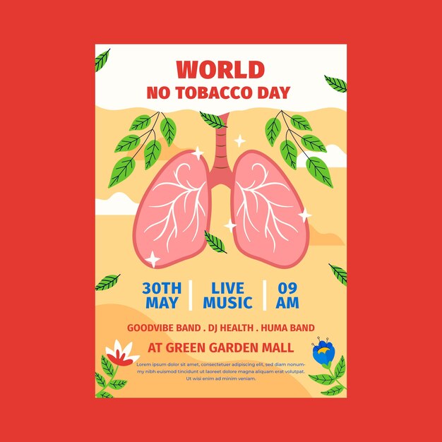 Flat vertical poster template for no tobacco day awareness