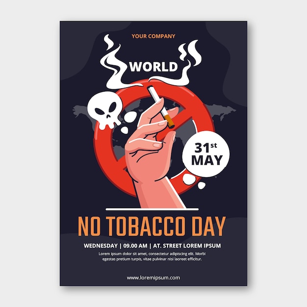 Free vector flat vertical poster template for no tobacco day awareness