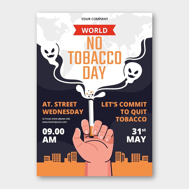 Flat vertical poster template for no tobacco day awareness