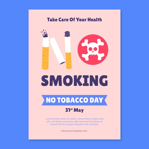 Flat vertical poster template for no tobacco day awareness