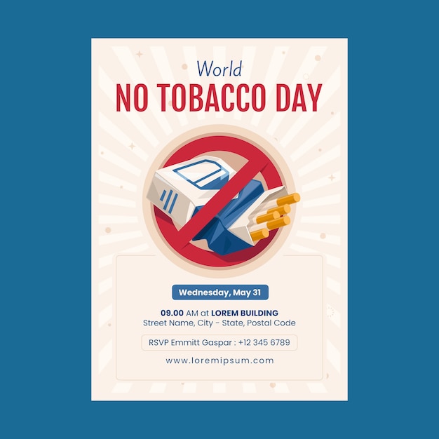 Flat vertical poster template for no tobacco day awareness