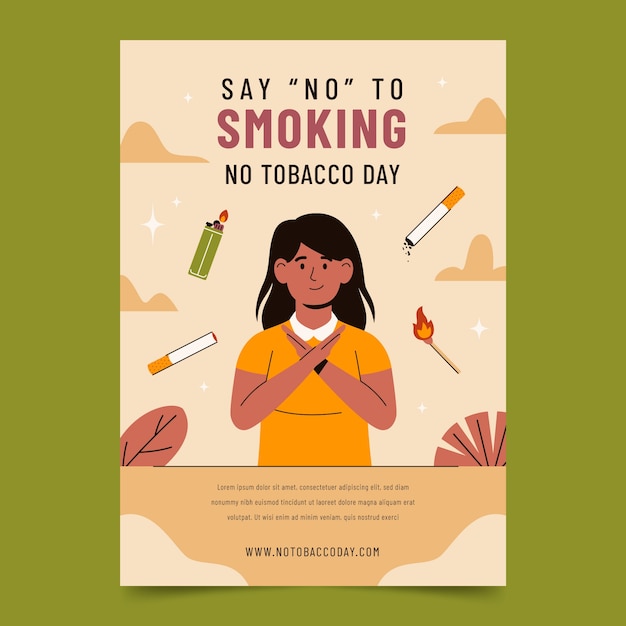 Free Vector flat vertical poster template for no tobacco day awareness