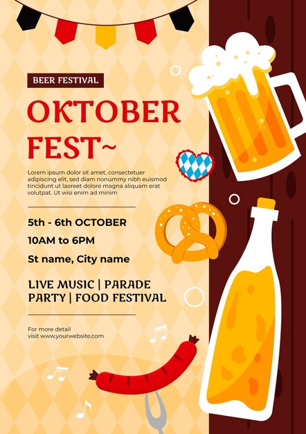 Flat vertical poster template for oktoberfest beer festival celebration