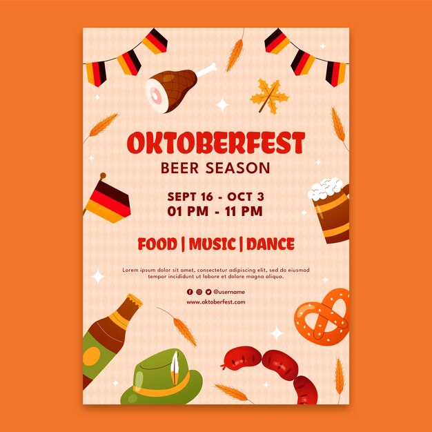 Flat vertical poster template for oktoberfest beer festival celebration