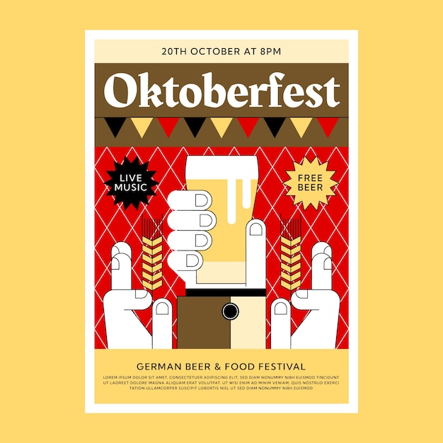 Flat vertical poster template for oktoberfest beer festival celebration