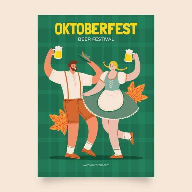 Flat vertical poster template for oktoberfest beer festival celebration