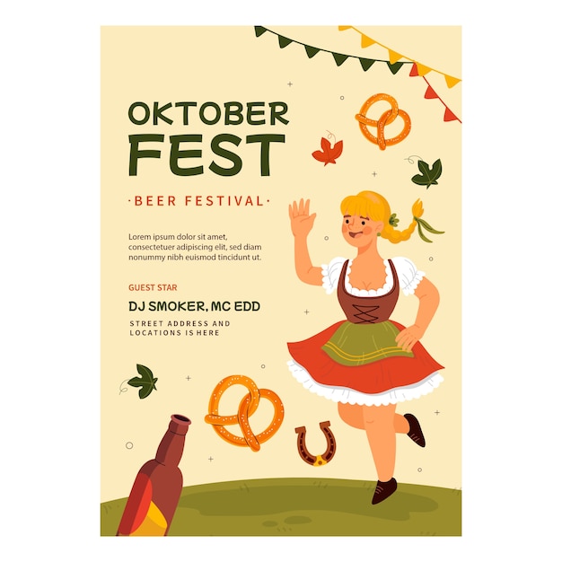 Free Vector flat vertical poster template for oktoberfest beer festival celebration