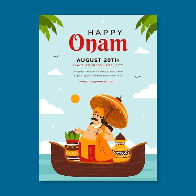 Flat vertical poster template for onam festival celebration