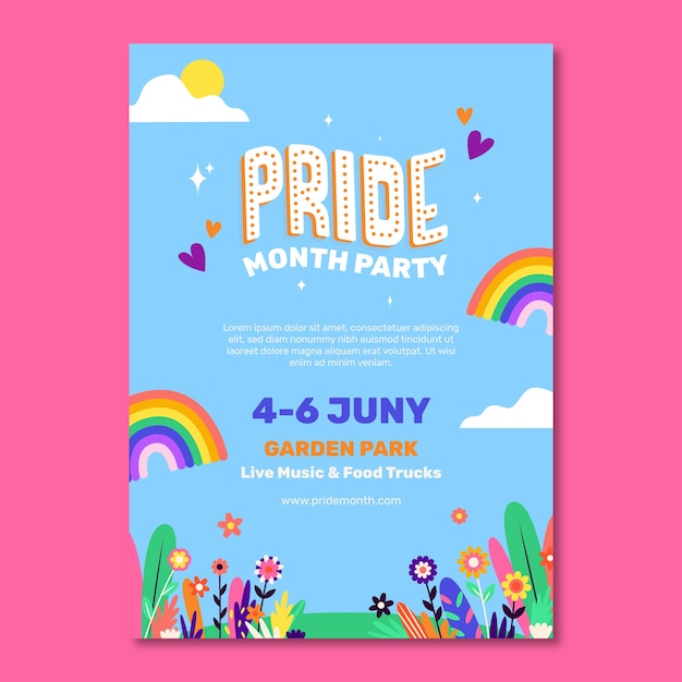 Free vector flat vertical poster template for pride month celebration