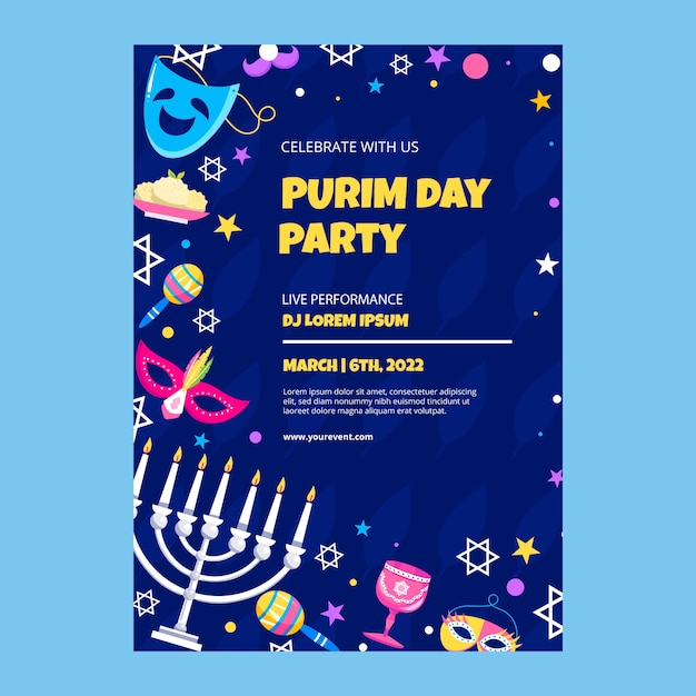 Free Vector flat vertical poster template for purim holiday celebration