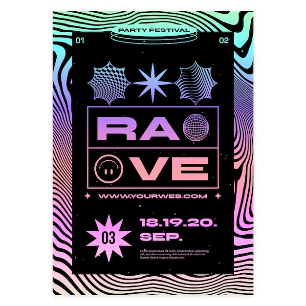 Free Vector flat vertical poster template for rave party