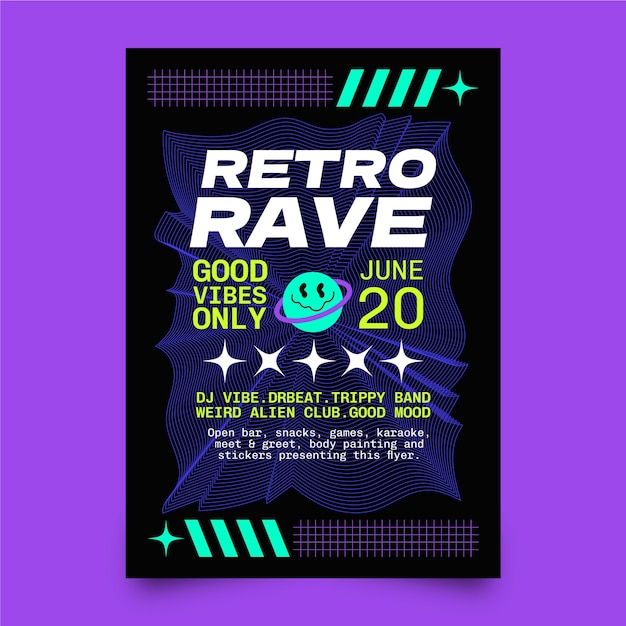 Flat vertical poster template for rave party