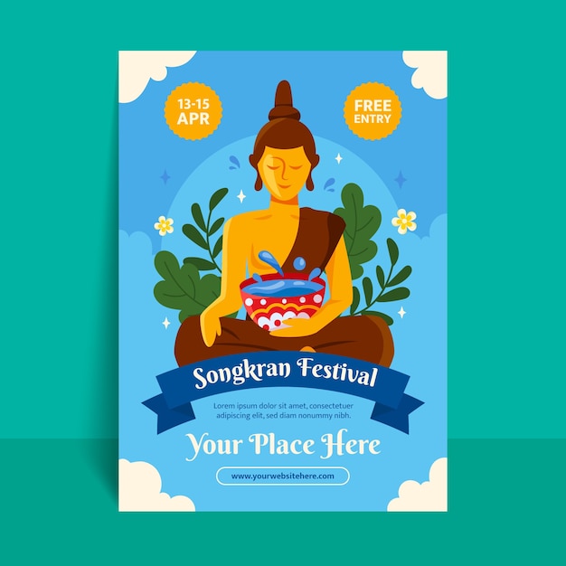 Flat vertical poster template for songkran water festival celebration