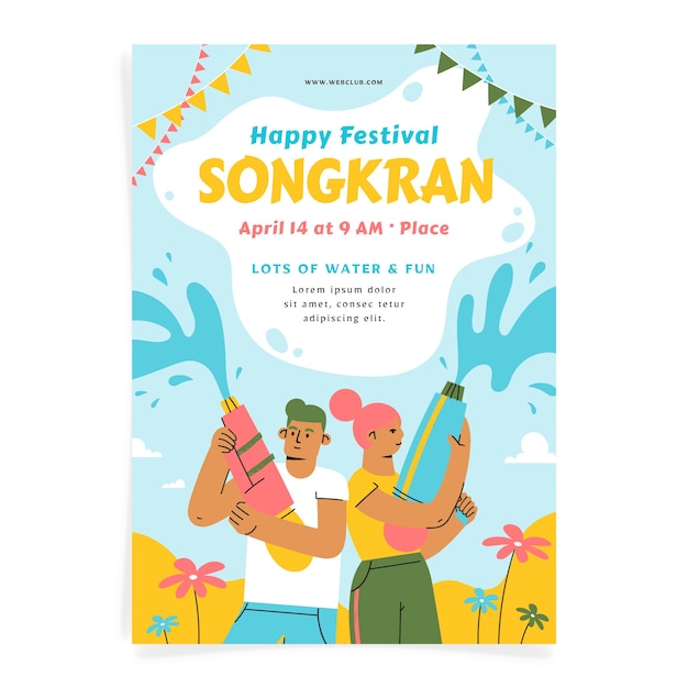 Free Vector flat vertical poster template for songkran water festival celebration