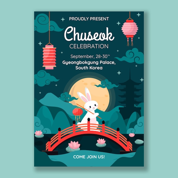 Free Vector flat vertical poster template for south korean chuseok festival celebration