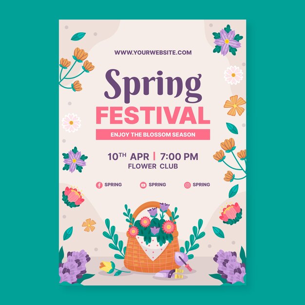 Flat vertical poster template for spring season