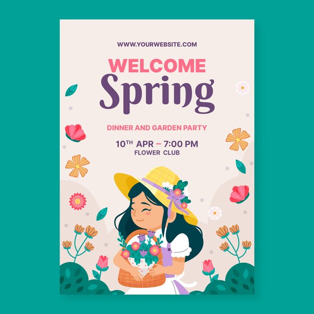 Flat vertical poster template for spring season