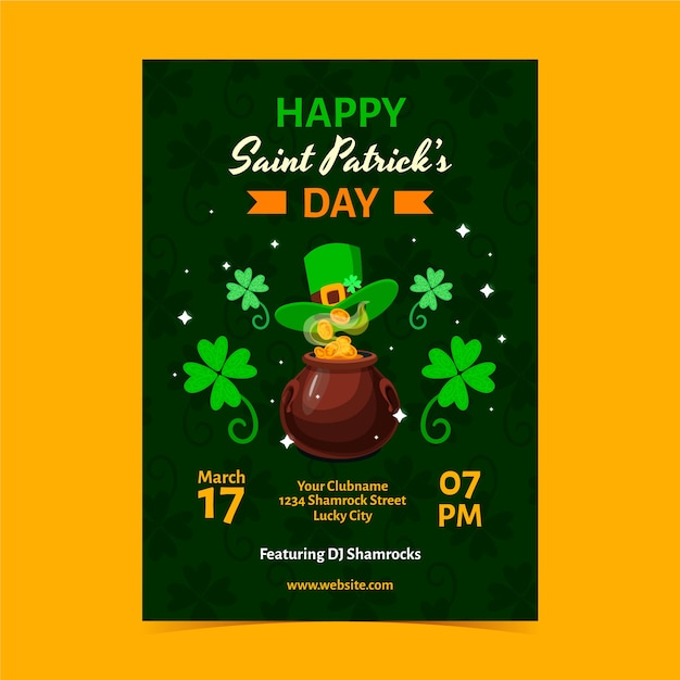 Free vector flat vertical poster template for st patrick's day celebration