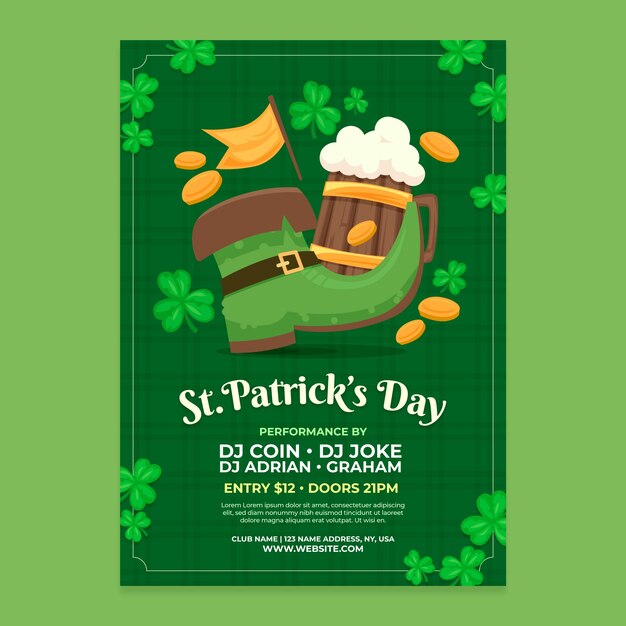 Flat vertical poster template for st patrick's day celebration